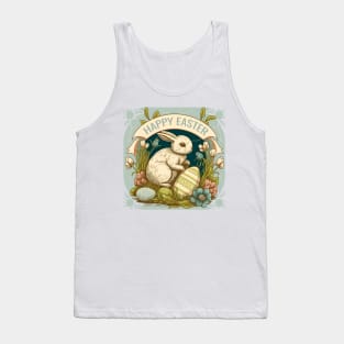 Vintage Easter Bunny Funny Floral Egg Hunting Rabbit Happy Easter Tank Top